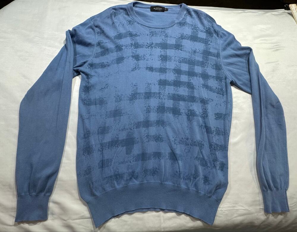 Bugatchi Men’s Medium Ghost Check Crew Neck Sweater Made in Italy 100% Cotton